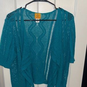 Ruby Rd. Teal Open-Front Cardigan
